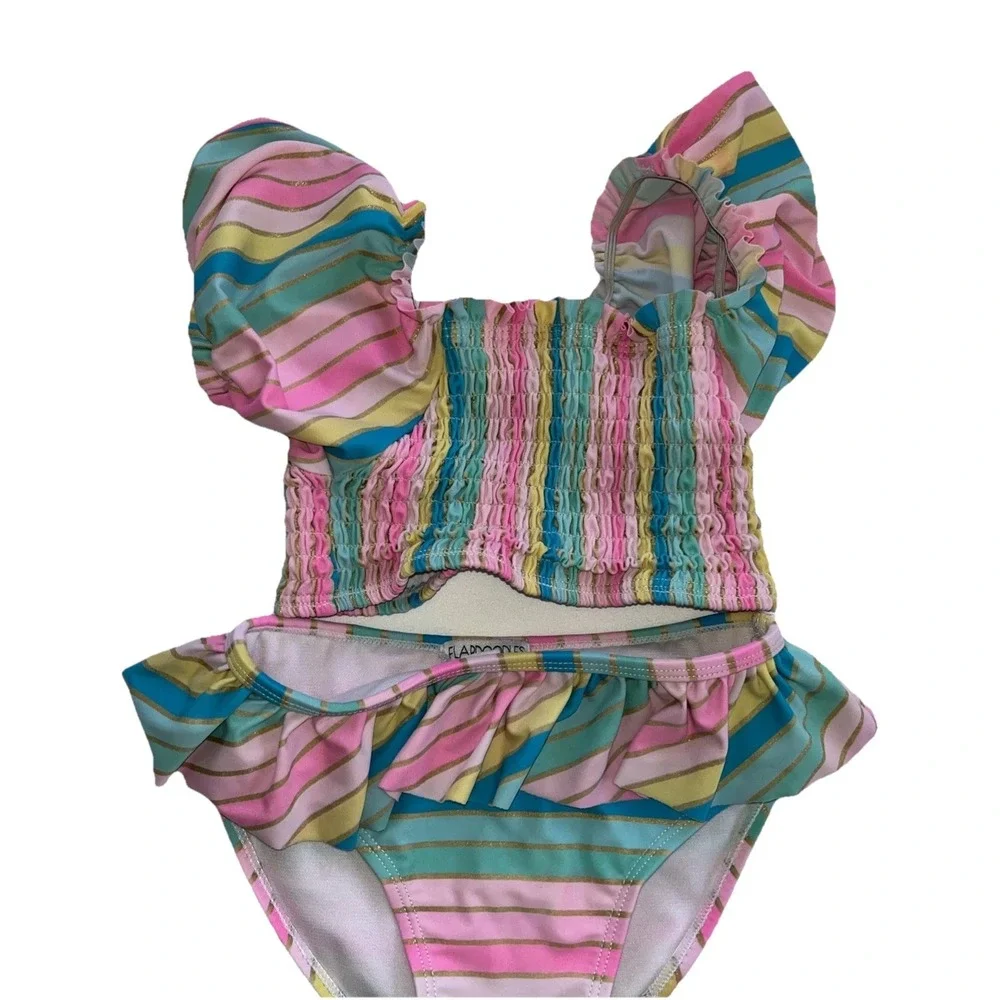 Flapdoodles Girls Two-Piece UPF 50+ Sun Protection Full Coverage Swimsuits Sz 4‎